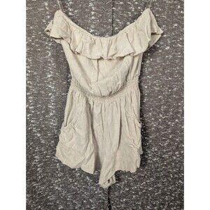 Fourteen & 9th Beige Linen Ruffled Off the Shoulder Romper Womens Size Medium‎